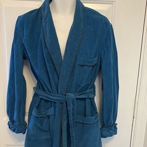 Men's Bond Fifth Avenue Vintage Medium/Large Teal Blue/Black Trim Corduroy Robe